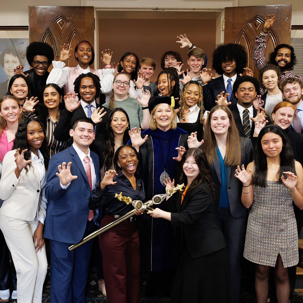 Mercer University President Dr. Penny L. Elkins with Student Government Association representatives and students.